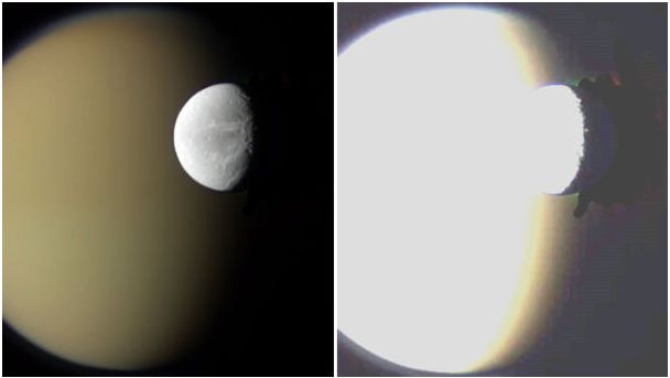 NASA Saturn moons Titan and Dione conspiracy theory photoshop NASA Saturn moons Titan and Dione conspiracy theory photoshop